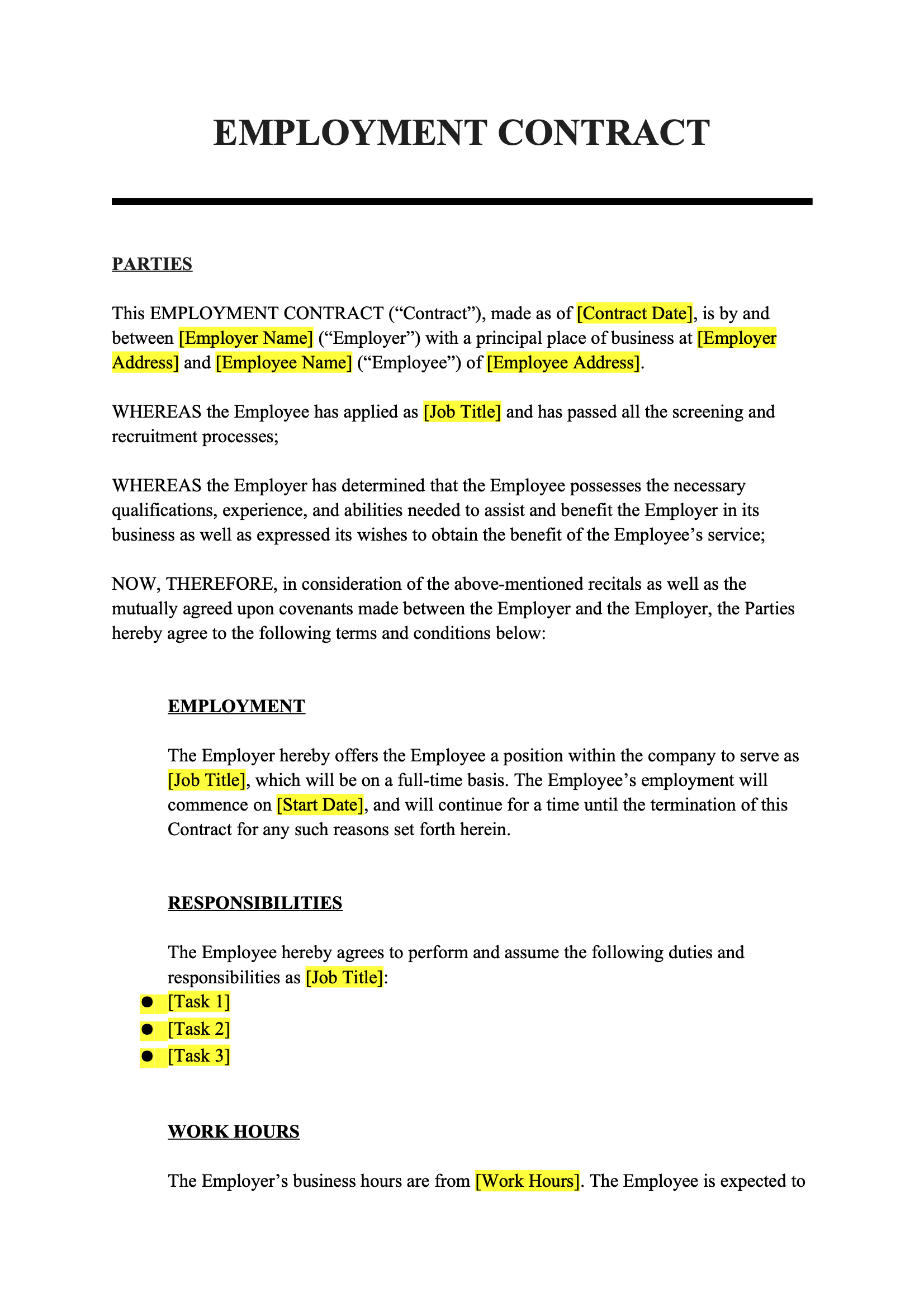 Employment Contract Template